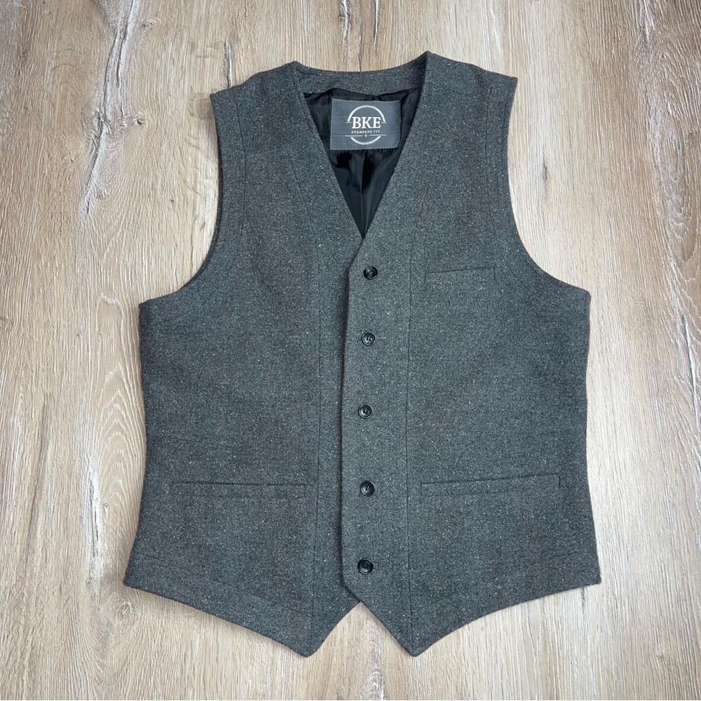 BKE Men’s Small Waistcoat Vest Gray Wool Blend Standard Fit Casual Preppy Y2K